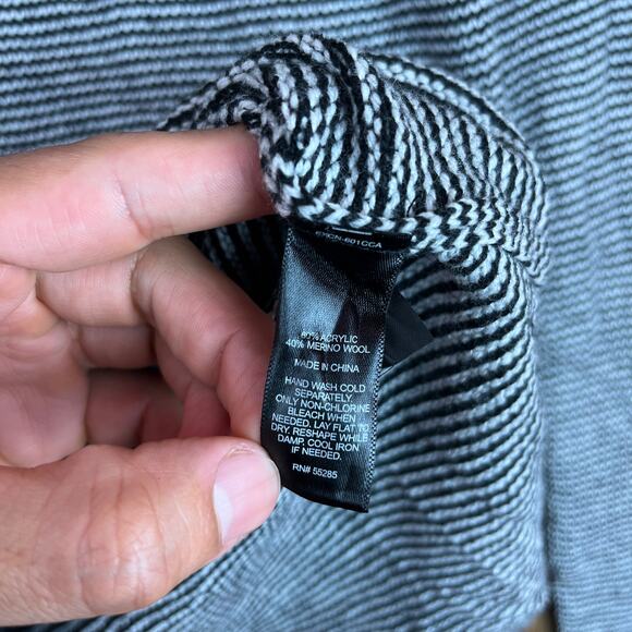 Express Womens Sweater Black White Stripe Wool Cowl Neck Asymmetrical Hem XS - Picture 7 of 13